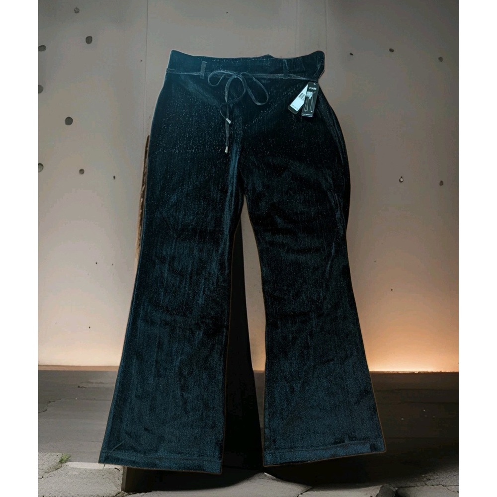 Soho Apparel Flare Leg Black Metallic Pants Faux Velvet Stretch XL NWT